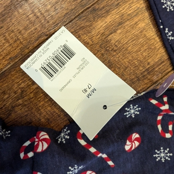 Navy Blue Kids Dress with Candy Cane Print - Picture 4 of 6